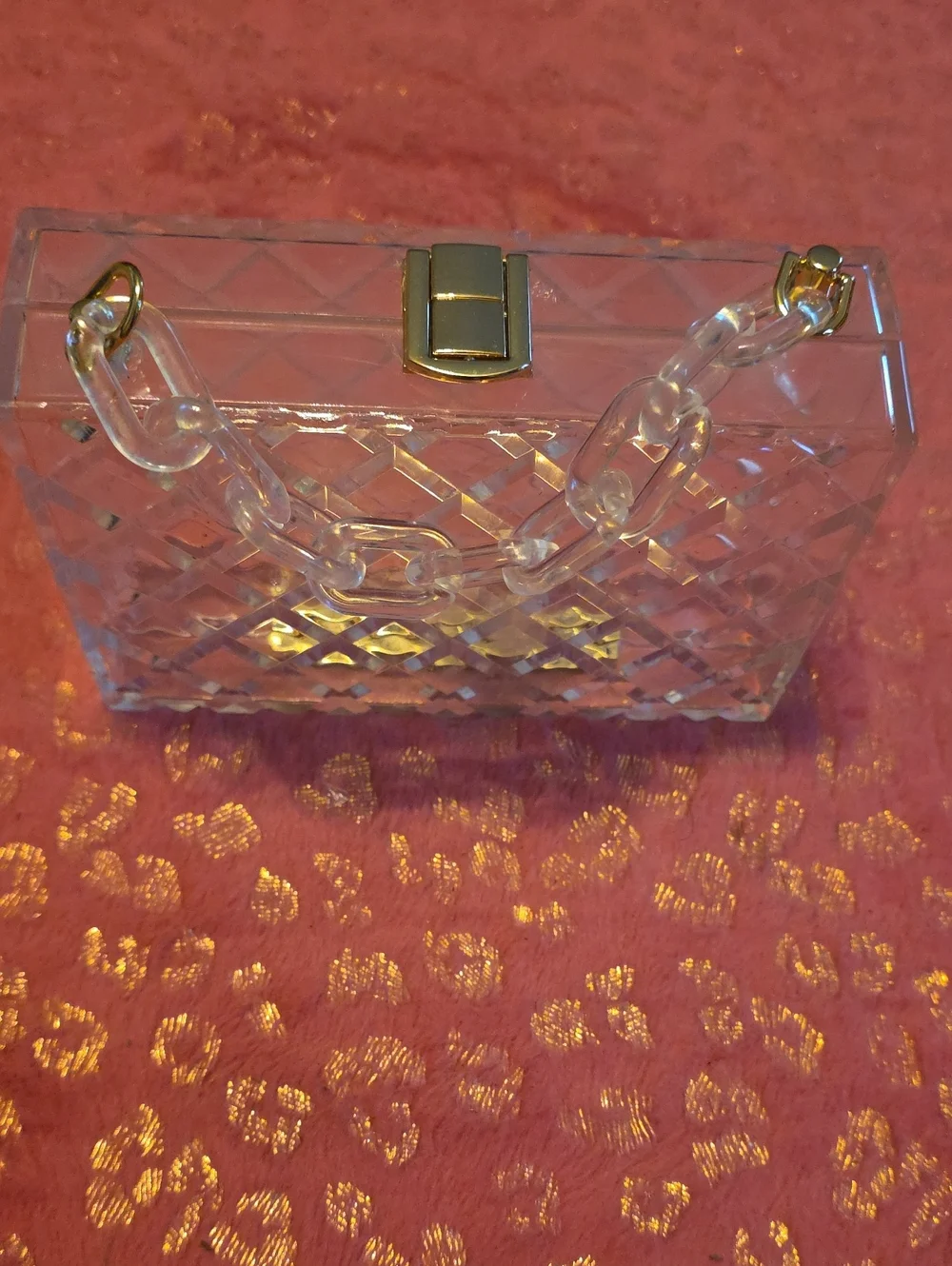 Express Clear Quilted Acrylic Wristlet with Chain Handle